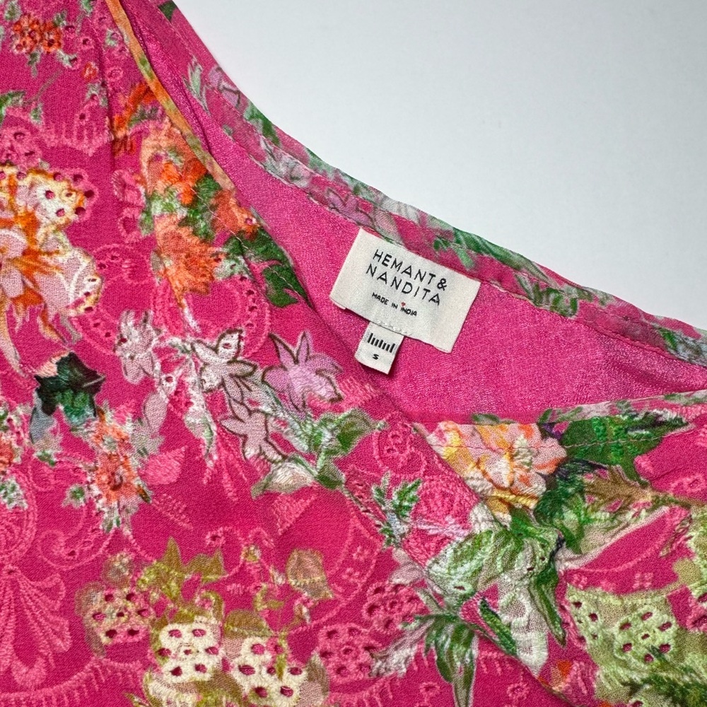 Hemant and Nandita One Shoulder Floral Belted Mini Dress Size Small - Picture 7 of 11